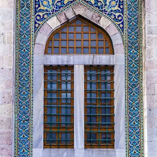 Historical Mosque Window With Turkish Blue İznik Tiles